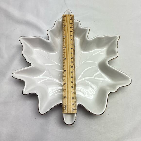 Robert Stanley Collection Fall Tableware Ceramic Leaf Dish Ivory With Gold Trim - Picture 8 of 8